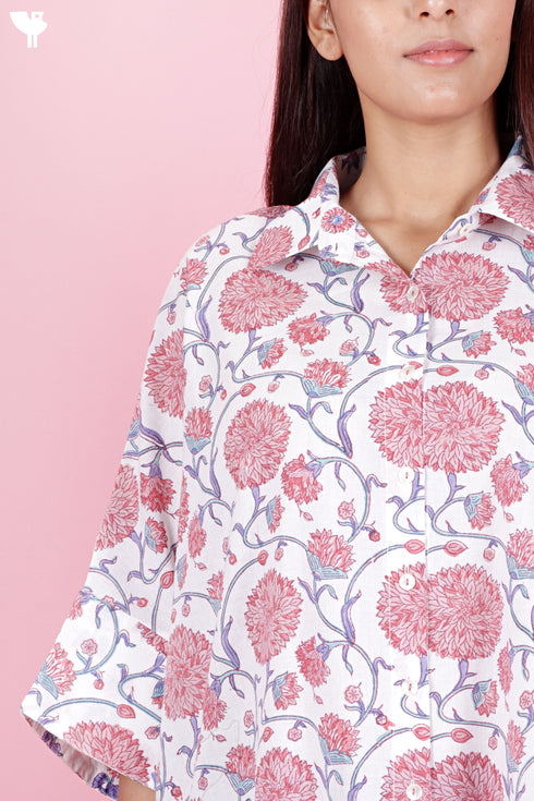 Cambric Cotton Shirt In Floral Block Print