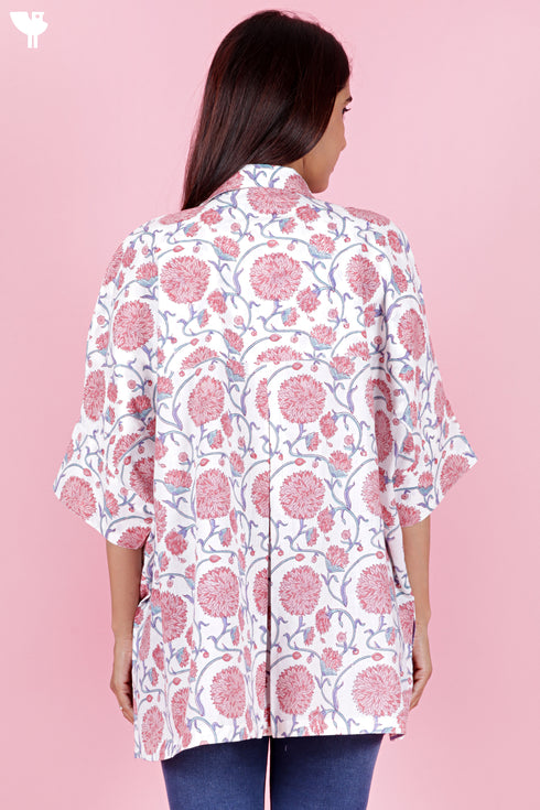 Cambric Cotton Shirt In Floral Block Print