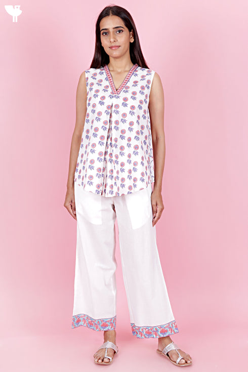 Cambric Cotton Top in Floral Block Print