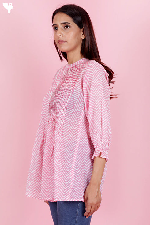 Mulmul Cotton Pintuck Top In Block Print