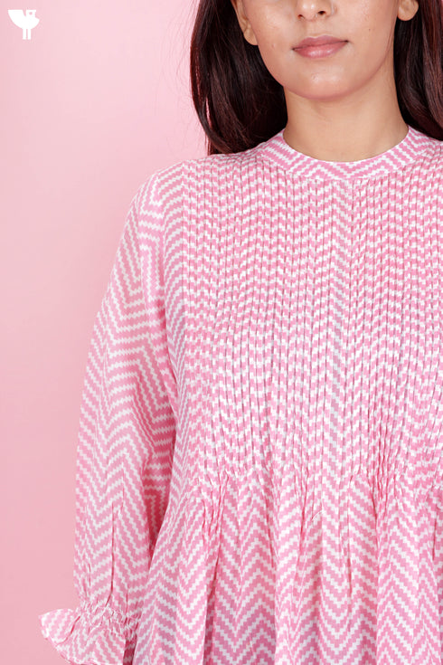 Mulmul Cotton Pintuck Top In Block Print