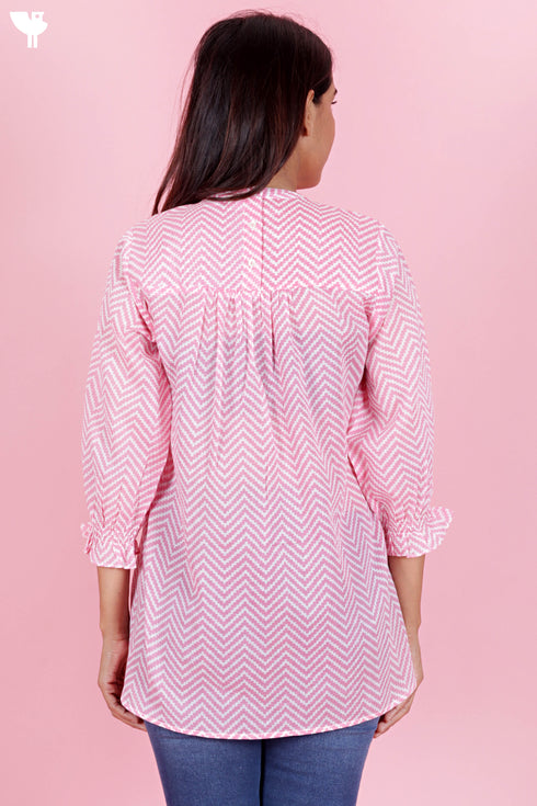 Mulmul Cotton Pintuck Top In Block Print