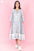 Mulmul Cotton Dress In Floral Block Print