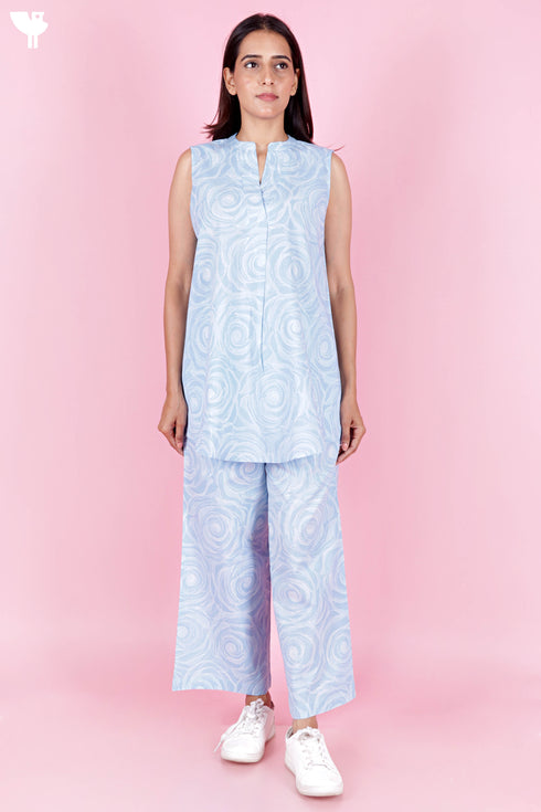 Cambric Cotton Co-Ord Set In Floral Block Print