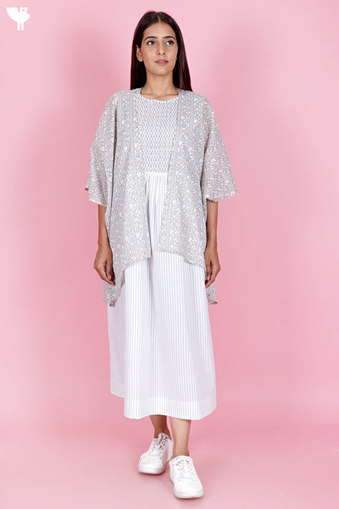 Cambric Cotton Dress With Shrug In Floral Print
