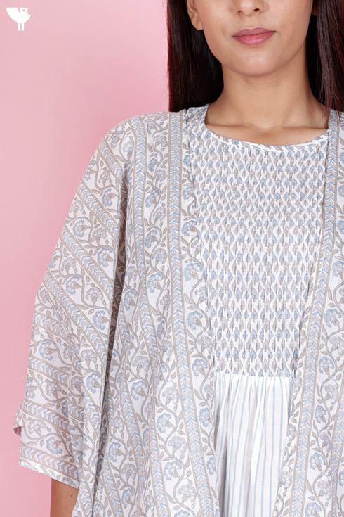 Cambric Cotton Dress With Shrug In Floral Print