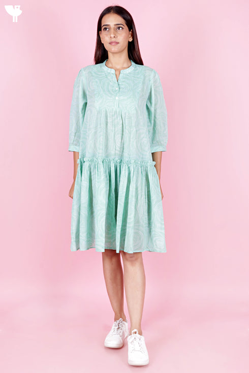 Mulmul Cotton Dress In Block Print