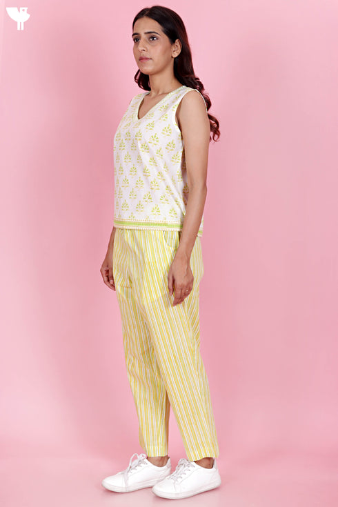 Cambric Cotton Co-Ord Set In Floral Block Print