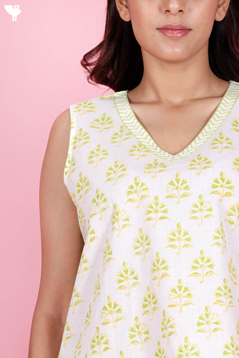 Cambric Cotton Co-Ord Set In Floral Block Print