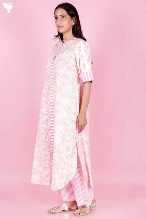 Cambric Cotton Kurta In Floral Block Print