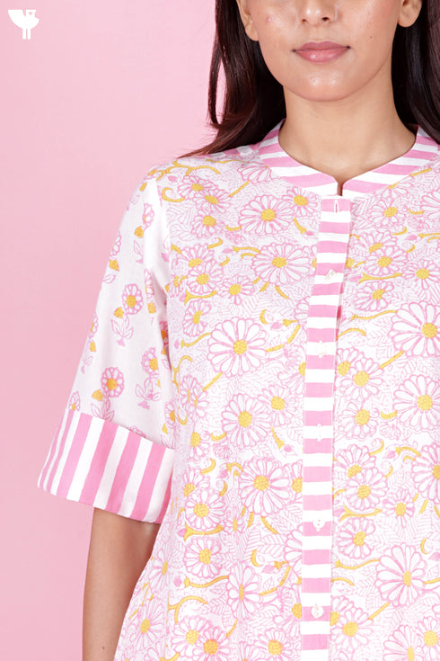 Cambric Cotton Kurta In Floral Block Print