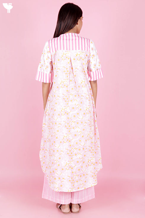 Cambric Cotton Kurta In Floral Block Print