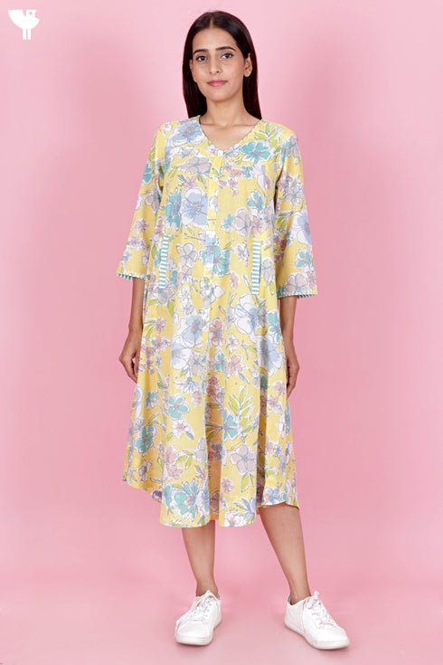 Mulmul Cotton Dress In Floral Print