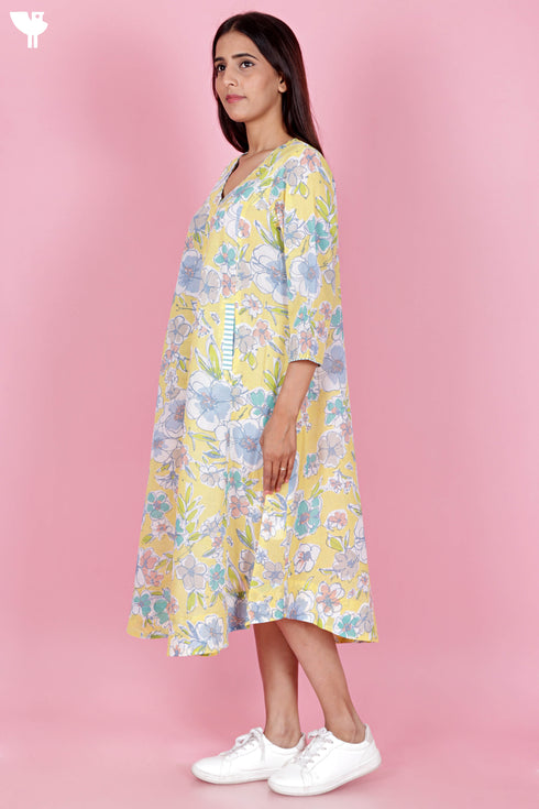 Mulmul Cotton Dress In Floral Print