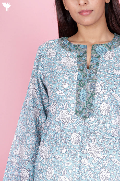 Mulmul Cotton Top In Floral Block Print