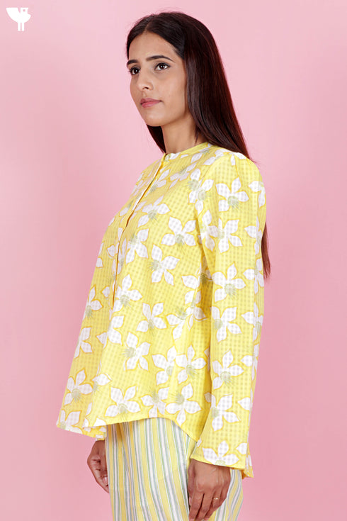 Khaadi Cotton Shirt In Floral Block Print