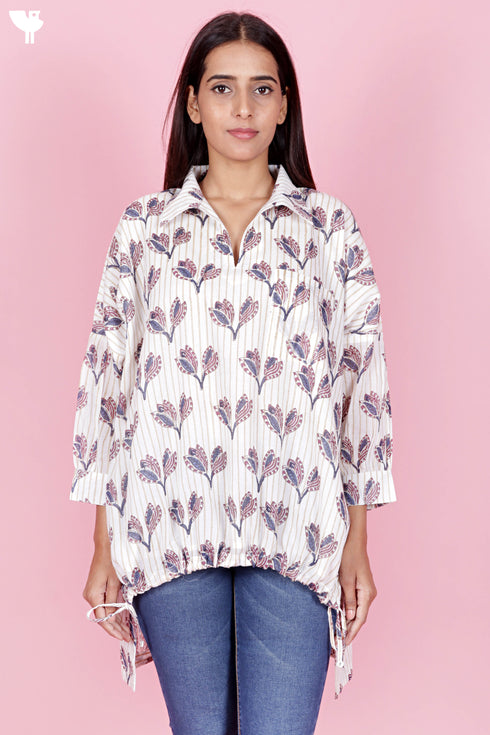 Mulmul Cotton Shirt In Floral Block Print