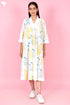 Slub Cotton Panelled Dress In Floral Block Print