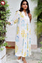Slub Cotton Panelled Dress In Floral Block Print