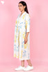 Slub Cotton Panelled Dress In Floral Block Print