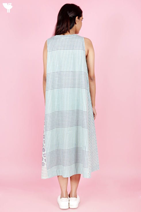 Slub Cotton Sleeveless Dress In Block Print