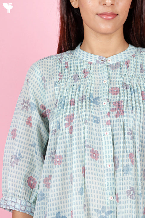Mulmul Cotton Pintuck Top In Block Print
