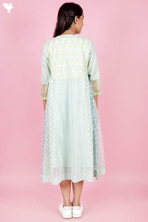 Kota Doria Cotton Dress With Slip In Block Print