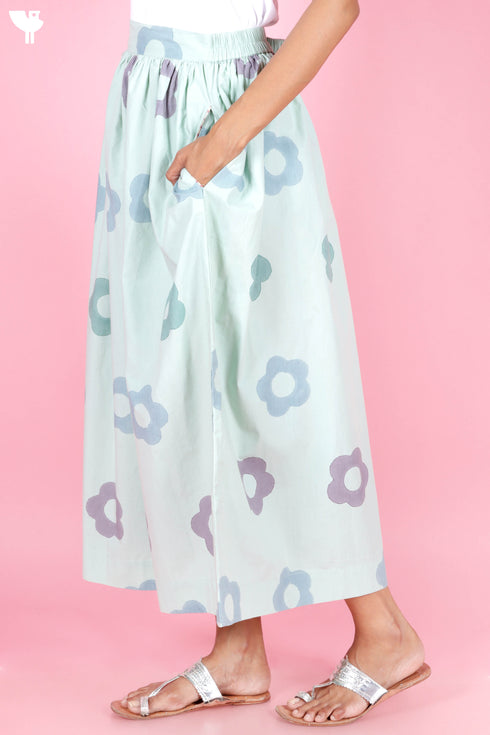 Poplin Midi Skirt  In Block Print