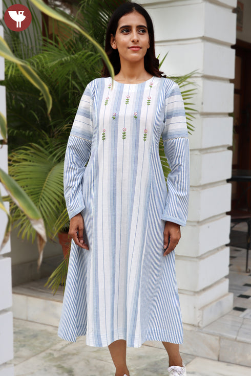 Khaadi Cotton Striped Cotton Dress With Embroidery