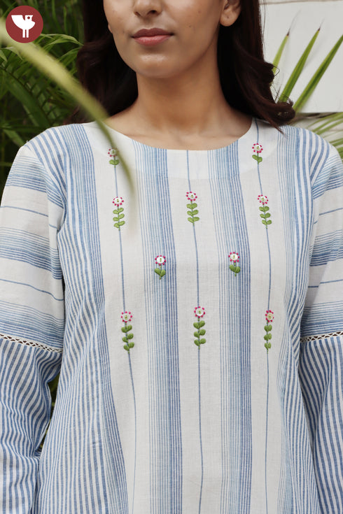 Khaadi Cotton Striped Cotton Dress With Embroidery