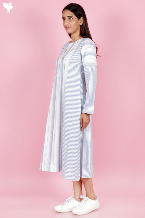 Khaadi Cotton Striped Cotton Dress With Embroidery