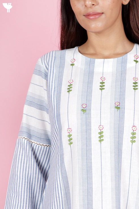 Khaadi Cotton Striped Cotton Dress With Embroidery