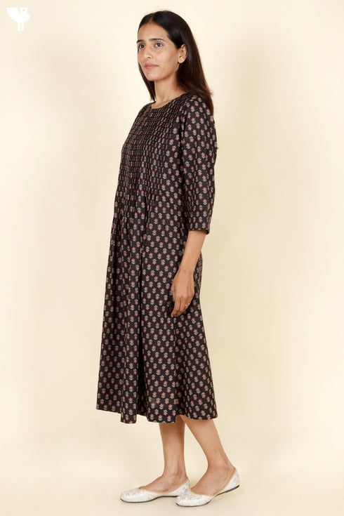 Cambric Cotton Dress In Block Print