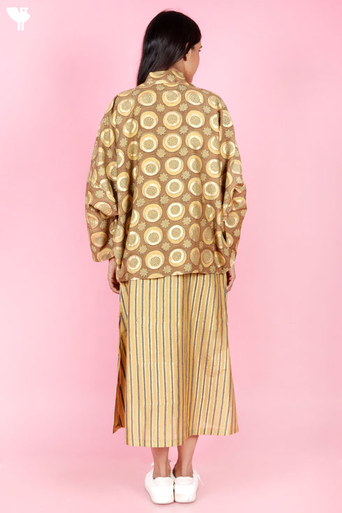 Cotton Silk Overlay & Slip Dress In Block Print