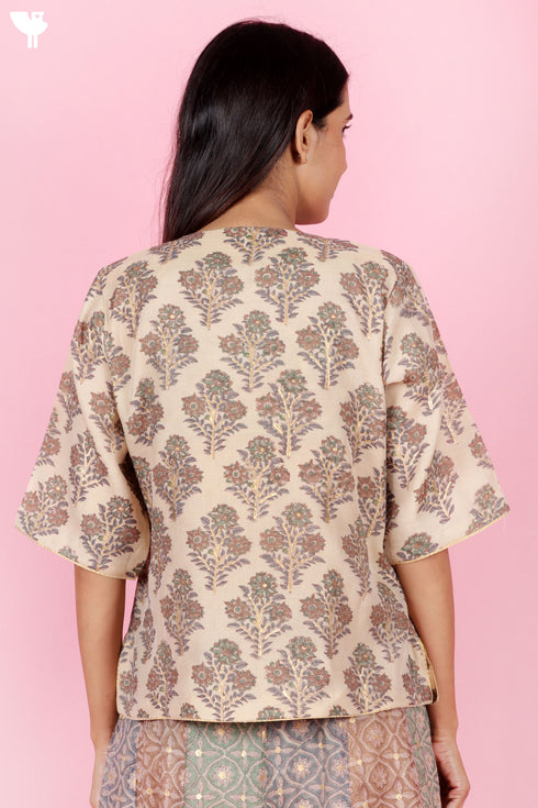 Chanderi Silk Top With Block Print