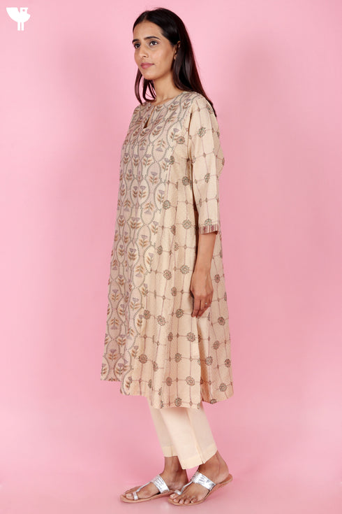 Chanderi Silk Kurta In Block Print