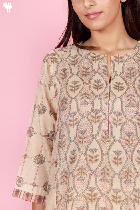 Chanderi Silk Kurta In Block Print