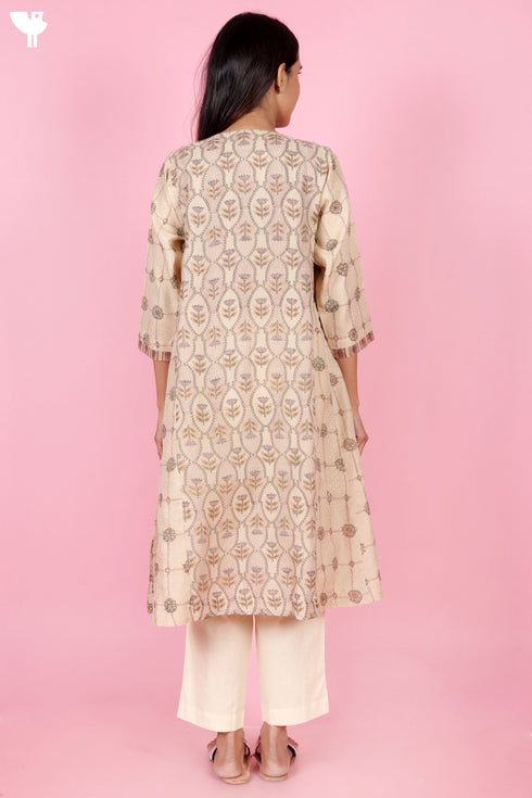 Chanderi Silk Kurta In Block Print