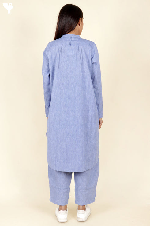 Chambray Cotton Kurta In Blue Melange