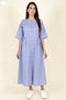 Chambray Cotton Button Dress In Blue Melange