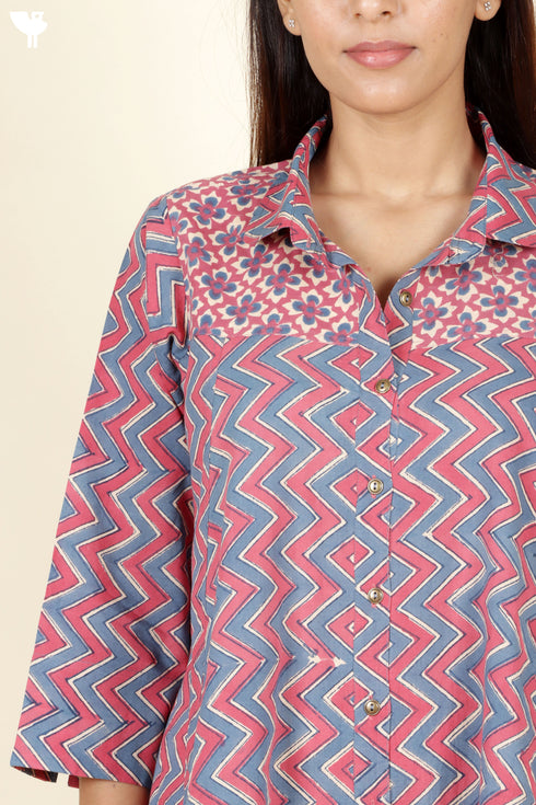 Slub Cotton Dress In Block Print