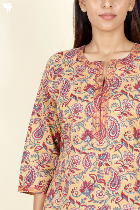 Cambric Cotton Kurta In Floral BlockPrint