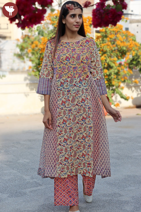 Kota Doria Overlay & Slip Dress In Block Print
