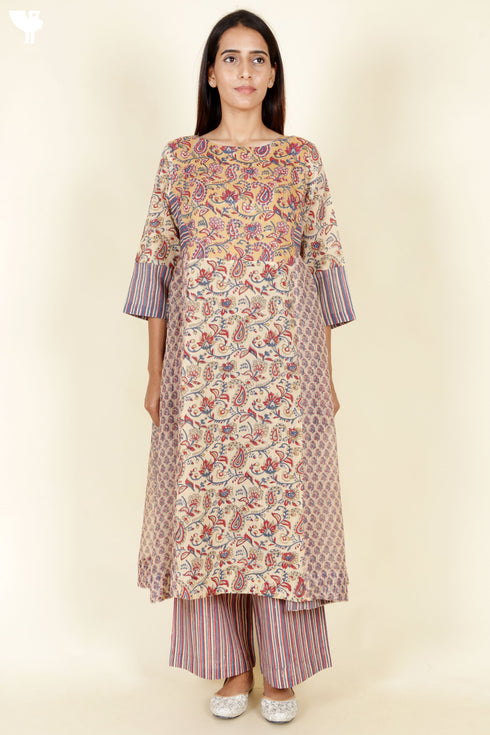 Kota Doria Overlay & Slip Dress In Block Print