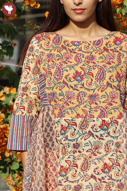 Kota Doria Overlay & Slip Dress In Block Print