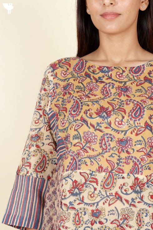 Kota Doria Overlay & Slip Dress In Block Print