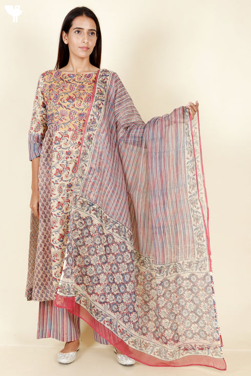 Kota Doria Overlay & Slip Dress In Block Print