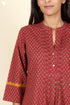 Cambric Cotton Pintucked Kurta In Floral Print Deep Red