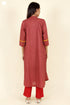 Cambric Cotton Pintucked Kurta In Floral Print Deep Red
