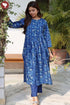Cambric Cotton Indigo Blue Kurta In Floral Block Print